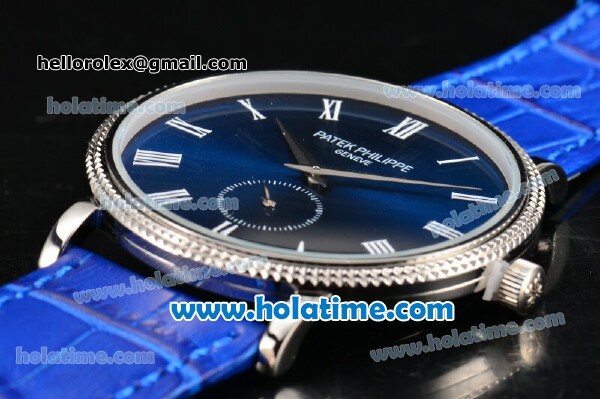 Patek Philippe Calatrava Miyota Quartz Steel Case with Roman Numeral Markers and Blue Dial - Click Image to Close